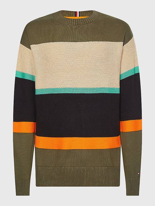 Tommy Hilfiger Colour-Blocked Mixed Knit Jumper Moški Puloverji Kaki | TH019GRA