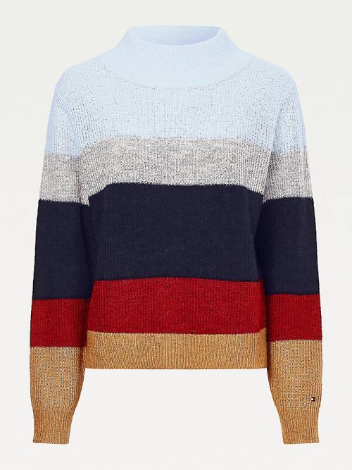 Tommy Hilfiger Colour-Blocked Mock Turtleneck Jumper Ženske Puloverji Modra | TH375CWS