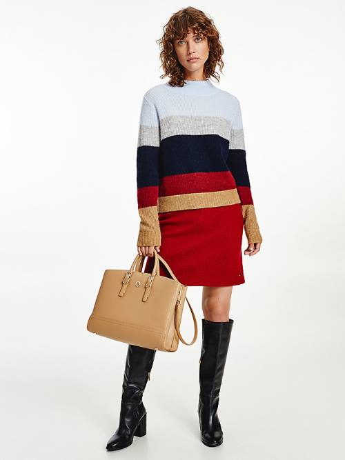 Tommy Hilfiger Colour-Blocked Mock Turtleneck Jumper Ženske Puloverji Modra | TH375CWS