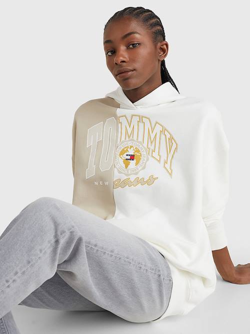 Tommy Hilfiger Colour-Blocked Oversized Varsity Ženske Pulover s kapuco Bež | TH794IAH