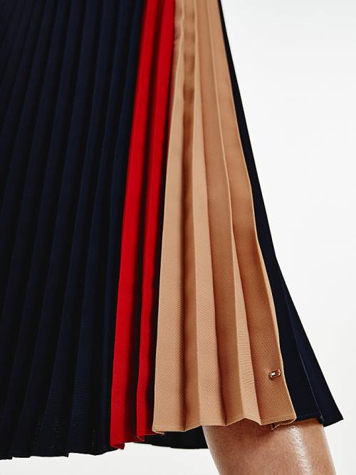 Tommy Hilfiger Colour-Blocked Pleated Crepe Midi Ženske Krilo Modra | TH165UCD