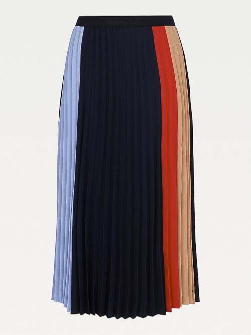 Tommy Hilfiger Colour-Blocked Pleated Crepe Midi Ženske Krilo Modra | TH165UCD