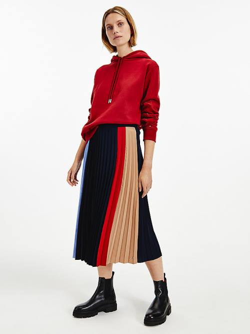 Tommy Hilfiger Colour-Blocked Pleated Crepe Midi Ženske Krilo Modra | TH165UCD