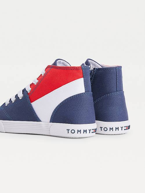 Tommy Hilfiger Colour-Blocked Recycled Cotton Canvas High-Top Fantje Superge Modra | TH120GMX