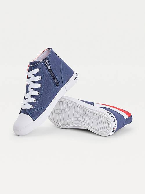 Tommy Hilfiger Colour-Blocked Recycled Cotton Canvas High-Top Fantje Superge Modra | TH120GMX