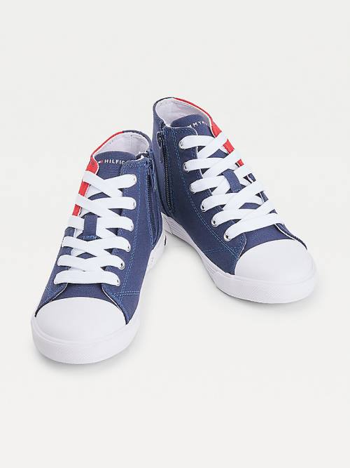 Tommy Hilfiger Colour-Blocked Recycled Cotton Canvas High-Top Fantje Superge Modra | TH120GMX