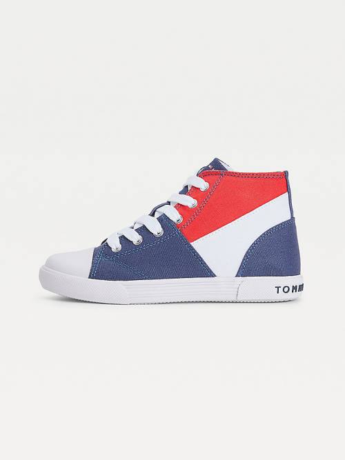 Tommy Hilfiger Colour-Blocked Recycled Cotton Canvas High-Top Fantje Superge Modra | TH120GMX