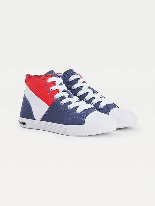 Tommy Hilfiger Colour-Blocked Recycled Cotton Canvas High-Top Fantje Superge Modra | TH120GMX