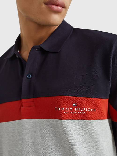 Tommy Hilfiger Colour-Blocked Regular Fit Moški Polo Majica Siva | TH429OTS