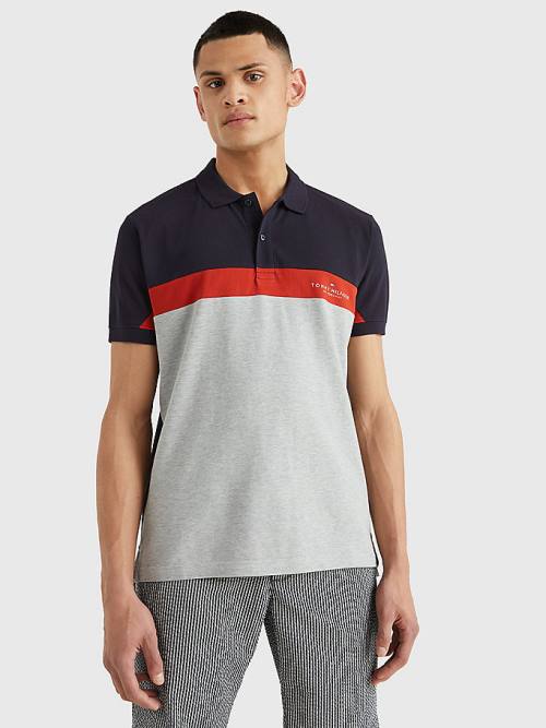 Tommy Hilfiger Colour-Blocked Regular Fit Moški Polo Majica Siva | TH429OTS