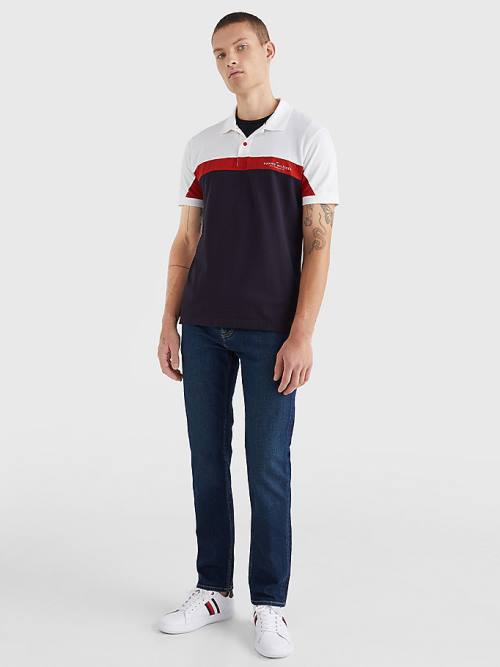 Tommy Hilfiger Colour-Blocked Regular Fit Moški Polo Majica Modra | TH851GSQ