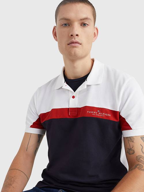 Tommy Hilfiger Colour-Blocked Regular Fit Moški Polo Majica Modra | TH851GSQ