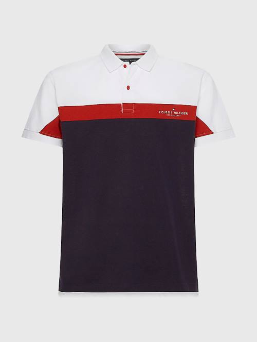 Tommy Hilfiger Colour-Blocked Regular Fit Moški Polo Majica Modra | TH851GSQ