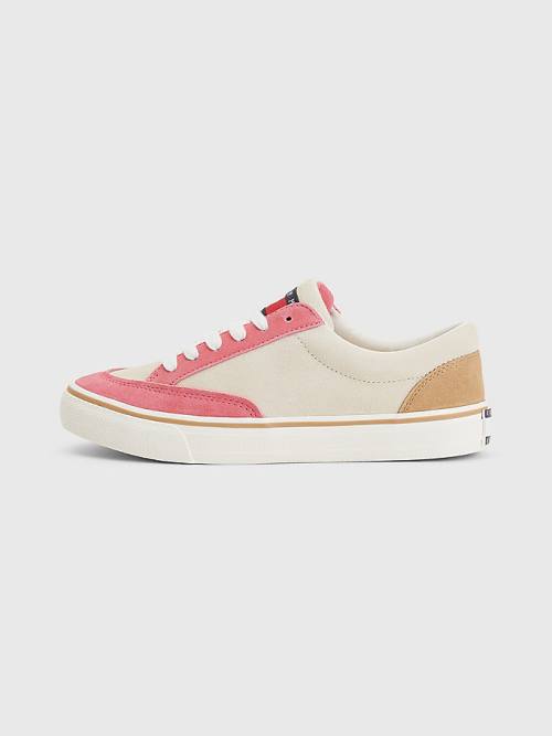 Tommy Hilfiger Colour-Blocked Suede Low Top Ženske Superge Bež | TH950DBQ