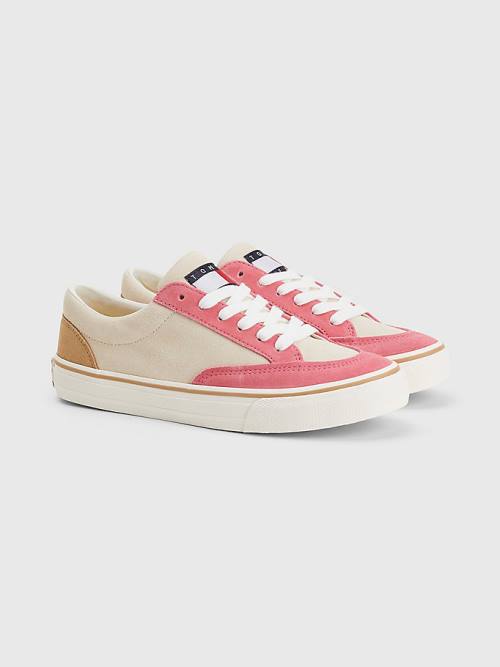 Tommy Hilfiger Colour-Blocked Suede Low Top Ženske Superge Bež | TH950DBQ