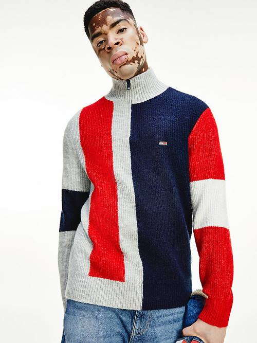 Tommy Hilfiger Colour-Blocked Zip Jumper Moški Puloverji Siva | TH571WFK