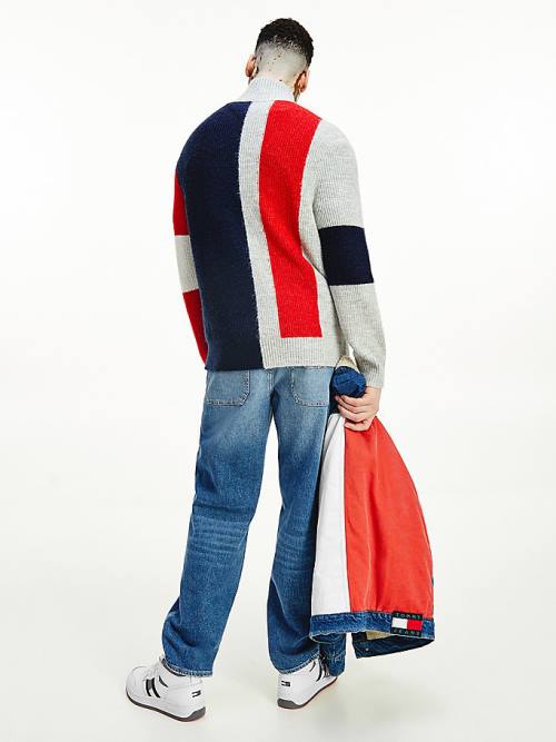 Tommy Hilfiger Colour-Blocked Zip Jumper Moški Puloverji Siva | TH571WFK