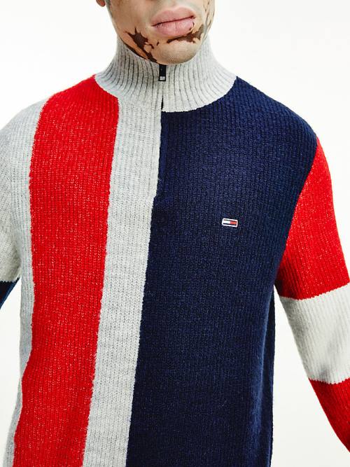 Tommy Hilfiger Colour-Blocked Zip Jumper Moški Puloverji Siva | TH571WFK