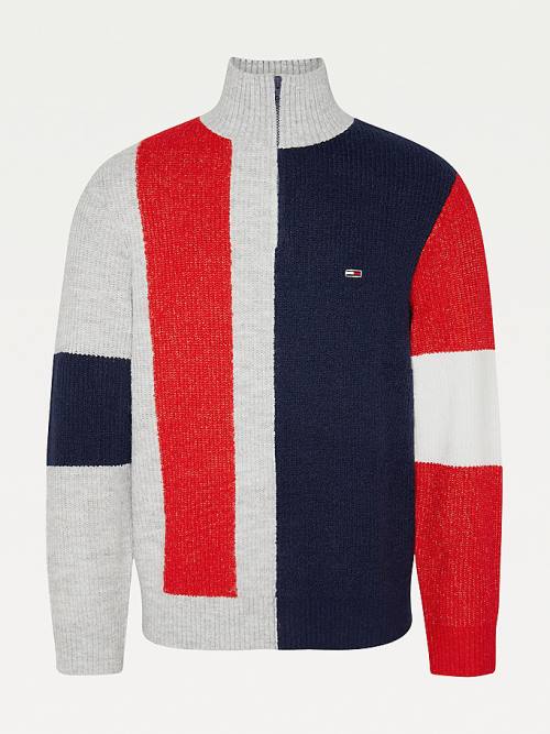 Tommy Hilfiger Colour-Blocked Zip Jumper Moški Puloverji Siva | TH571WFK