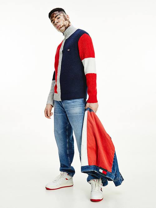 Tommy Hilfiger Colour-Blocked Zip Jumper Moški Puloverji Siva | TH571WFK