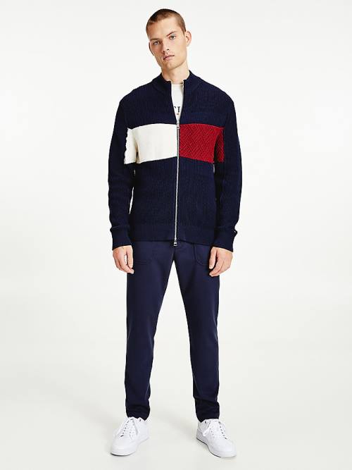 Tommy Hilfiger Colour-Blocked Zip-Thru Stripe Cardigan Moški Puloverji Modra | TH319TZH