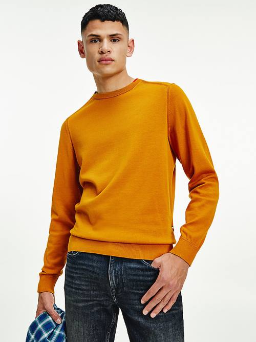 Tommy Hilfiger Contrast Detail Pima Cotton Jumper Moški Puloverji Zlato | TH706HUX