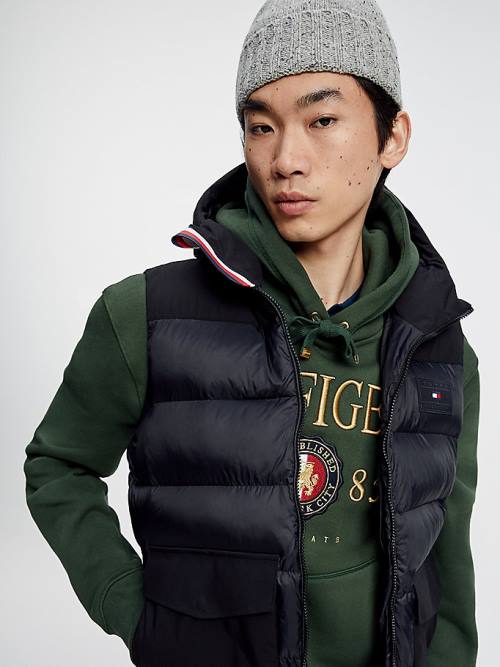 Tommy Hilfiger Contrast Fabric Hooded Vest Moški Plašč Črna | TH720EIO