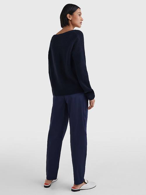 Tommy Hilfiger Contrast Knit Relaxed Fit V-Neck Jumper Ženske Puloverji Modra | TH396UWV