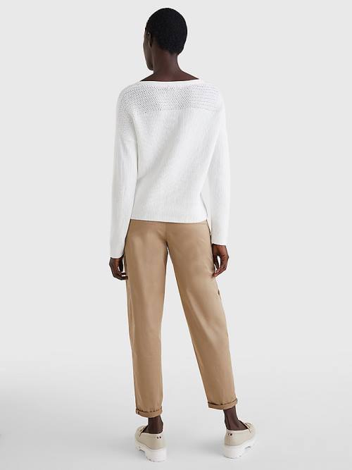 Tommy Hilfiger Contrast Knit Relaxed Fit V-Neck Jumper Ženske Puloverji Bela | TH587CJE