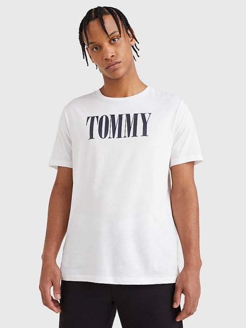 Tommy Hilfiger Contrast Logo Organic Cotton Moški Kopalke Bela | TH564QSL