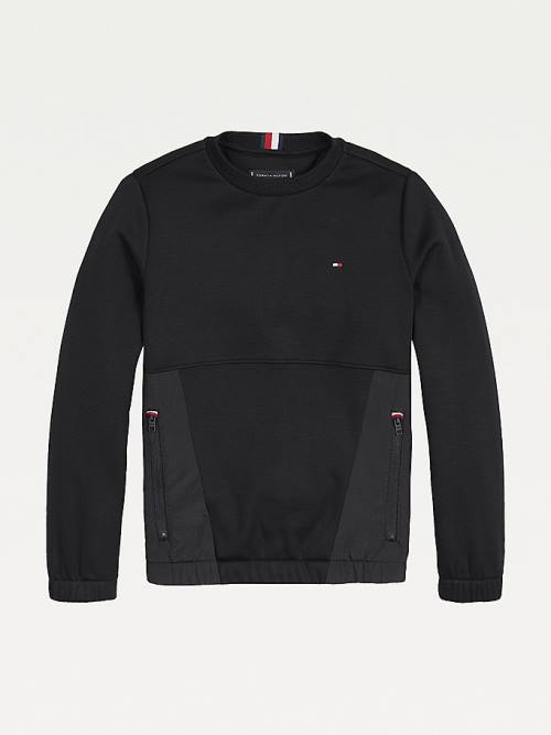 Tommy Hilfiger Contrast Panel Fleece Fantje Pulover Črna | TH790TKC