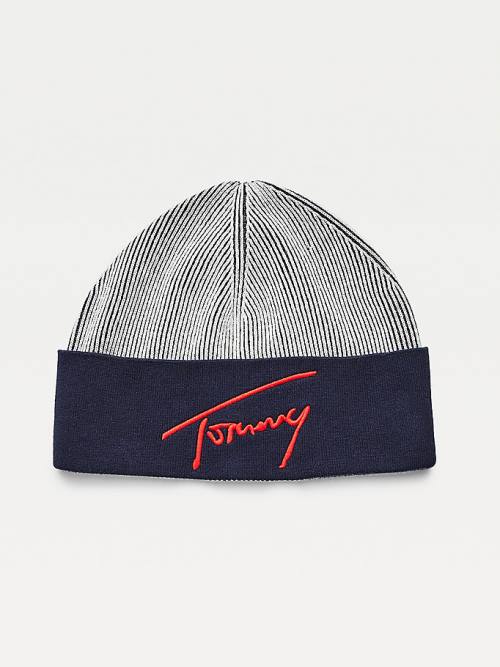 Tommy Hilfiger Contrast Rim Signature Beanie Ženske Kapa Modra | TH852NVX