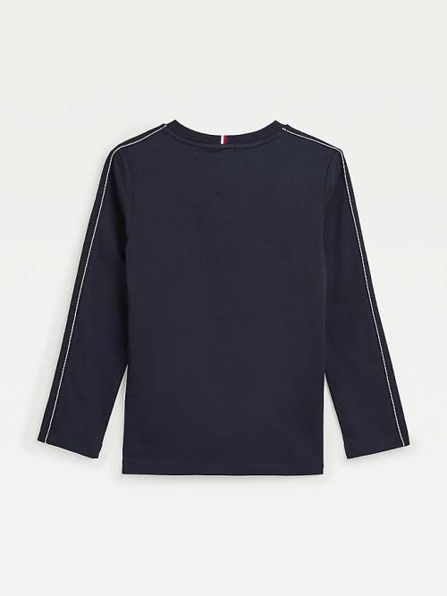 Tommy Hilfiger Contrast Tape Long Sleeve Fantje Majice Modra | TH634YUS