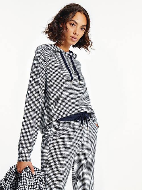 Tommy Hilfiger Cotton Houndstooth Jacquard Regular Fit Ženske Pulover s kapuco Modra | TH245DRM