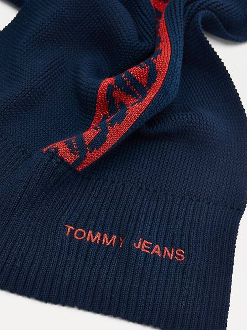 Tommy Hilfiger Cotton Knitted Link Pattern Ženske Šal Modra | TH965TNG