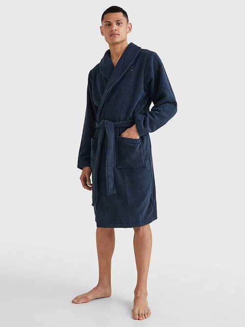 Tommy Hilfiger Cotton Towelling Bathrobe Moški Pižama Modra | TH031TNE