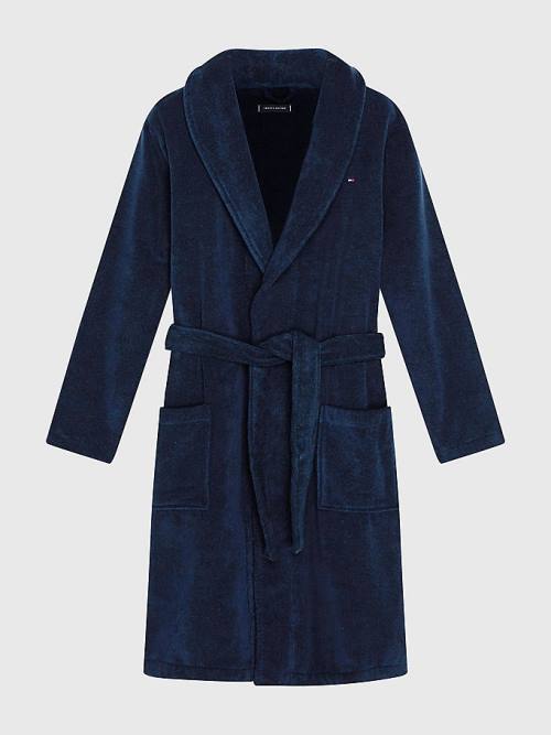 Tommy Hilfiger Cotton Towelling Bathrobe Moški Pižama Modra | TH031TNE