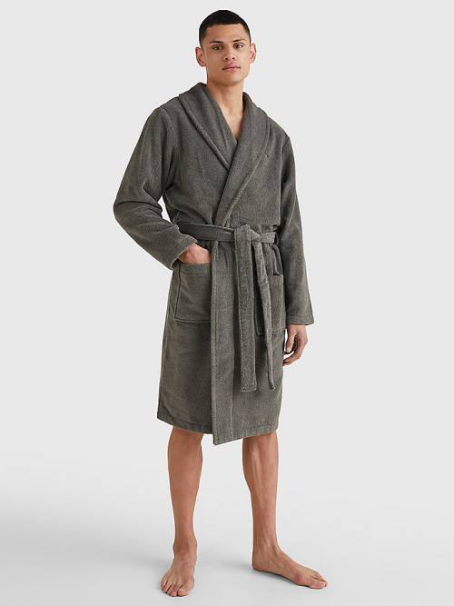 Tommy Hilfiger Cotton Towelling Bathrobe Moški Pižama Siva | TH254RTF