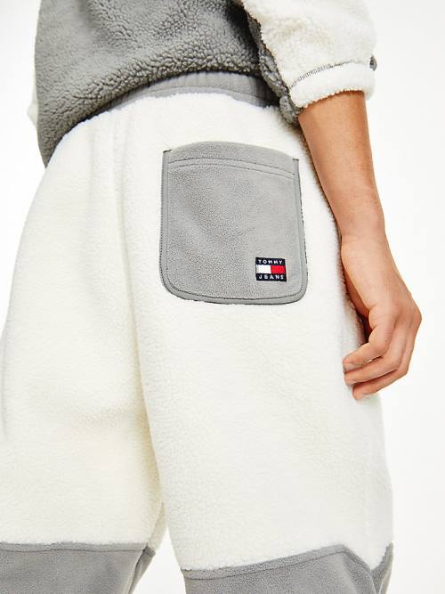 Tommy Hilfiger Cozy Tommy Badge Sherpa Fleece Joggers Moški Hlače Bela | TH387HAE