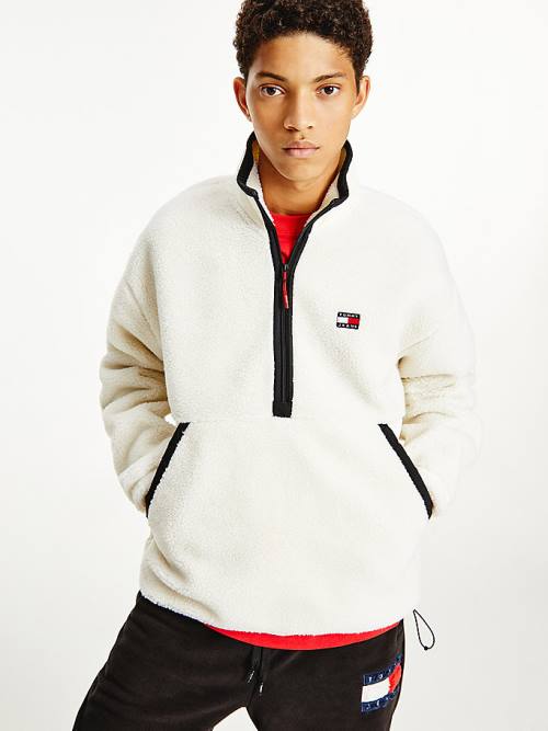 Tommy Hilfiger Cozy Tommy Badge Sherpa Half-Zip Sweatshirt Moški Pulover s kapuco Bela | TH481NZS