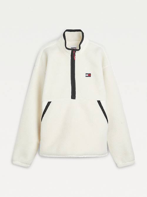 Tommy Hilfiger Cozy Tommy Badge Sherpa Half-Zip Sweatshirt Moški Pulover s kapuco Bela | TH481NZS