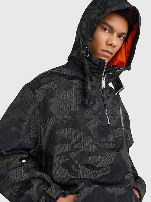 Tommy Hilfiger Crest Camo Print Pull-On Hooded Moški Plašč Črna | TH638SWZ