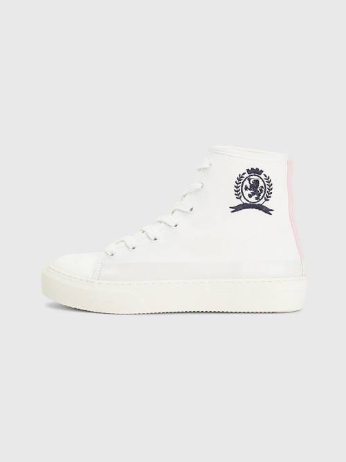 Tommy Hilfiger Crest Canvas High Top Ženske Superge Bela | TH347NEJ