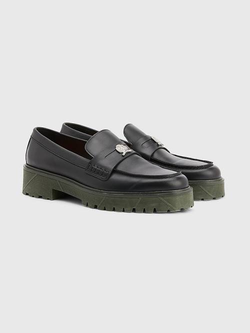 Tommy Hilfiger Crest Chunky Leather Loafers Moški Svečani Čevlji Črna | TH047QKE