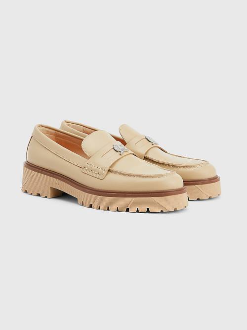 Tommy Hilfiger Crest Chunky Leather Loafers Moški Svečani Čevlji Bež | TH564QKV