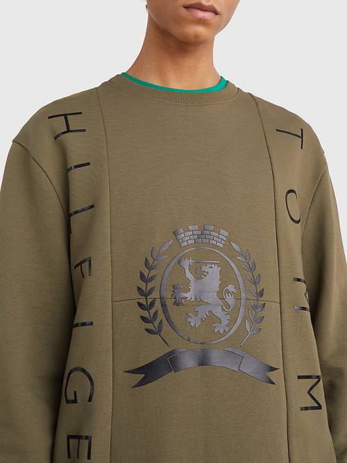 Tommy Hilfiger Crest Crew Neck Moški Pulover Kaki | TH580RUM