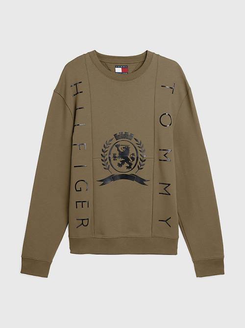 Tommy Hilfiger Crest Crew Neck Moški Pulover Kaki | TH580RUM