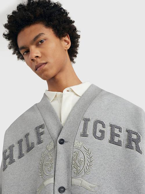 Tommy Hilfiger Crest Embroidery Prep Cardigan Moški Pulover Siva | TH627XAJ