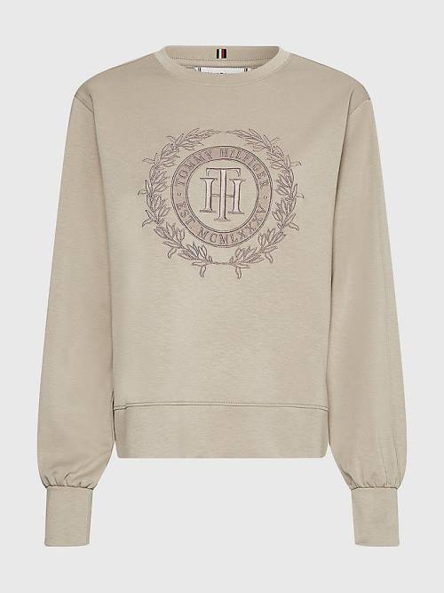 Tommy Hilfiger Crest Embroidery Relaxed Fit Ženske Pulover Bež | TH692SHB