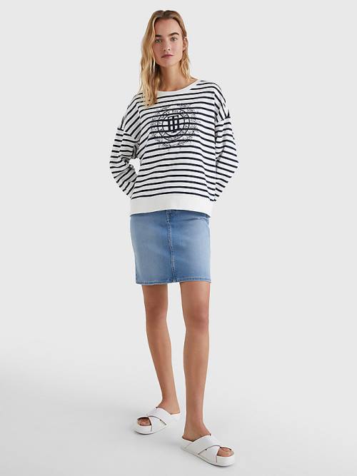 Tommy Hilfiger Crest Stripe Relaxed Ženske Pulover Bež | TH236BAD